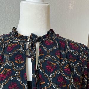 HINGE navy blue burgundy floral blouse